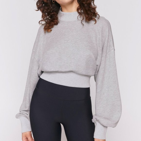 Spiritual Gangster Tops - Spiritual Gangster Light Gray Cropped Mock Neck Sweatshirt